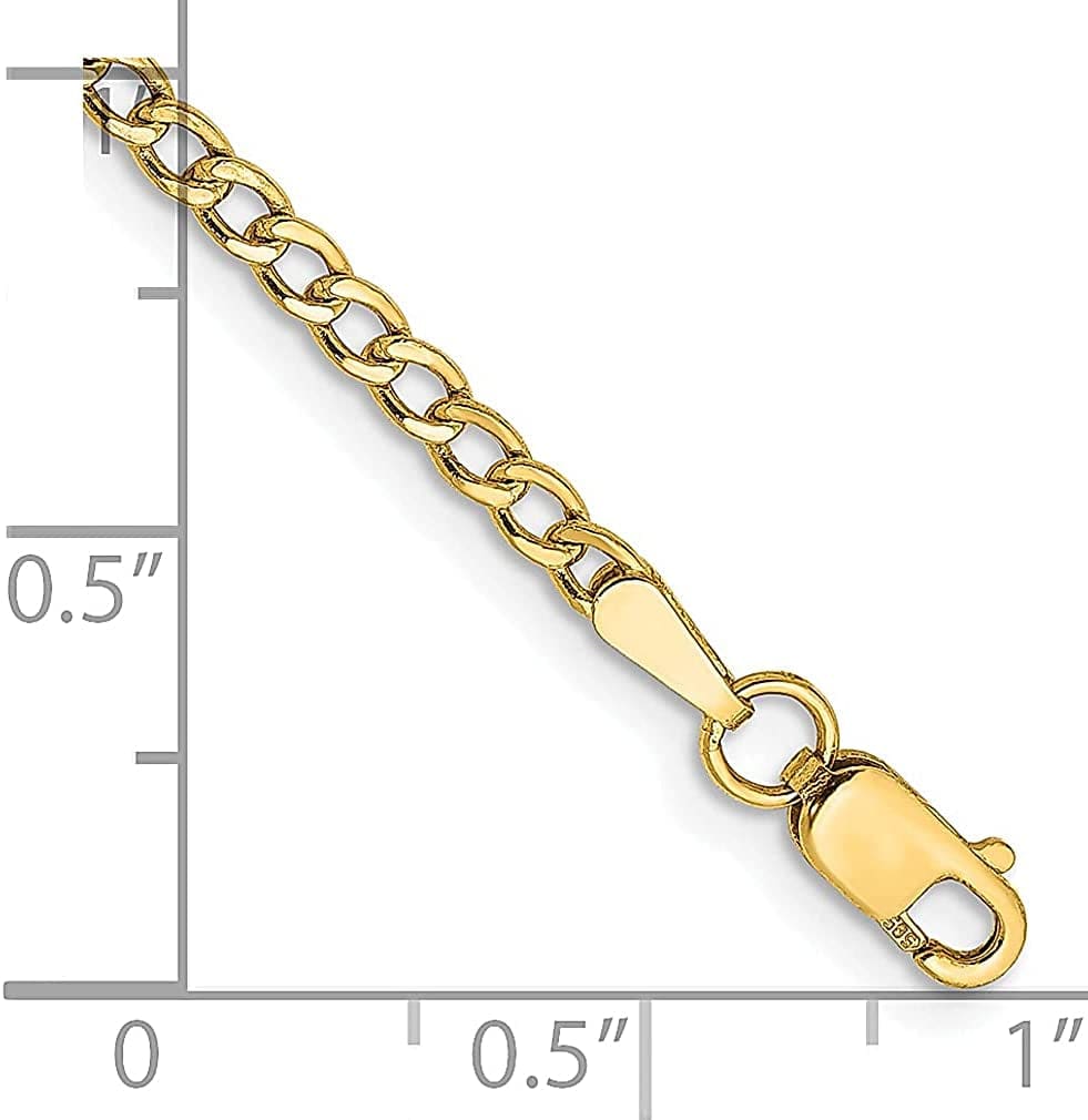 14K Yellow Gold 9 Inch 2.5Mm Link Curb Lobster Clasp Anklet Ankle Beach Chain Bracelet Fine Jewelry for Women Gifts for Her Apparel & Accessories > Jewelry > Anklets IceCarats   