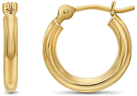 14k Yellow Gold Classic Shiny Polished Round Hoop Earrings, 2mm tube Arts & Entertainment > Party & Celebration > Gift Giving TILO JEWELRY 13mm (0.5 inch)  