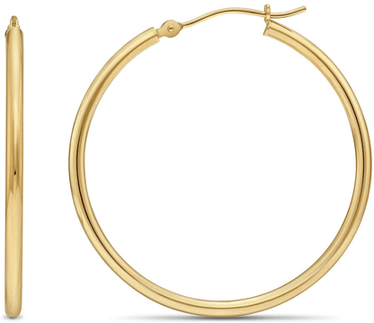 14k Yellow Gold Classic Shiny Polished Round Hoop Earrings, 2mm tube Arts & Entertainment > Party & Celebration > Gift Giving TILO JEWELRY 35mm (1.4 inch)  