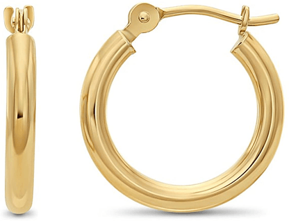 14k Yellow Gold Classic Shiny Polished Round Hoop Earrings, 2mm tube Arts & Entertainment > Party & Celebration > Gift Giving TILO JEWELRY 14mm (0.55 inch)  