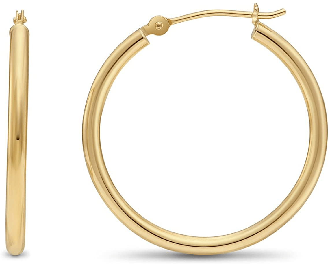 14k Yellow Gold Classic Shiny Polished Round Hoop Earrings, 2mm tube Arts & Entertainment > Party & Celebration > Gift Giving TILO JEWELRY 25mm (1 inch)  