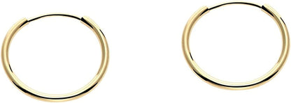 14K Yellow Gold Endless Hoop Earrings round Flexible Thin Small Little Continuous Real Pure Gold Hoops 12mm