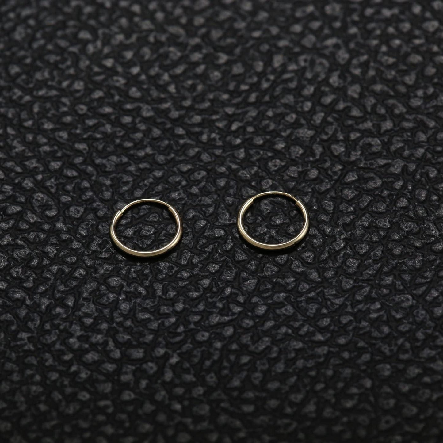14K Yellow Gold Endless Hoop Earrings round Flexible Thin Small Little Continuous Real Pure Gold Hoops