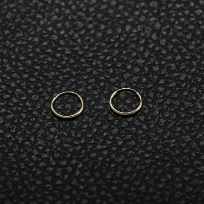 14K Yellow Gold Endless Hoop Earrings round Flexible Thin Small Little Continuous Real Pure Gold Hoops
