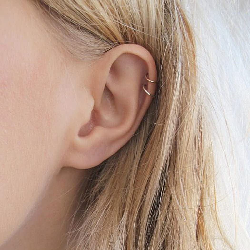 14K Yellow Gold Endless Hoop Earrings round Flexible Thin Small Little Continuous Real Pure Gold Hoops