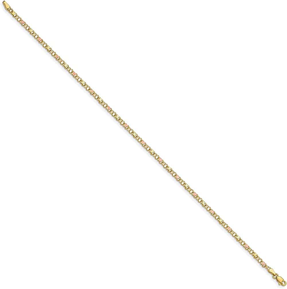 14K Yellow Gold Rose Xand Hearts 10 Inch Anklet Ankle Beach Chain Bracelet Love Fine Jewelry for Women Gifts for Her Apparel & Accessories > Jewelry > Anklets ICE CARATS   