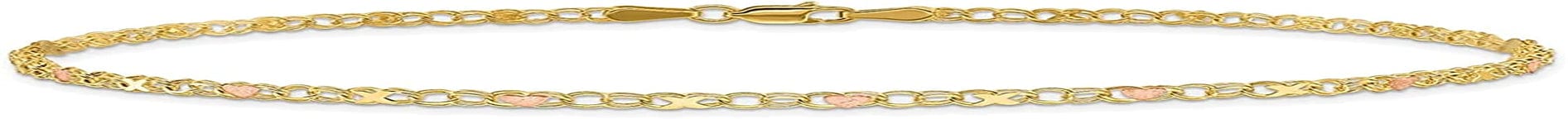 14K Yellow Gold Rose Xand Hearts 10 Inch Anklet Ankle Beach Chain Bracelet Love Fine Jewelry for Women Gifts for Her Apparel & Accessories > Jewelry > Anklets ICE CARATS   