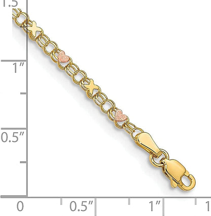 14K Yellow Gold Rose Xand Hearts 10 Inch Anklet Ankle Beach Chain Bracelet Love Fine Jewelry for Women Gifts for Her Apparel & Accessories > Jewelry > Anklets ICE CARATS   