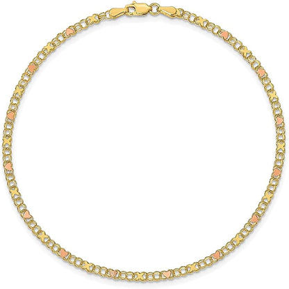 14K Yellow Gold Rose Xand Hearts 10 Inch Anklet Ankle Beach Chain Bracelet Love Fine Jewelry for Women Gifts for Her Apparel & Accessories > Jewelry > Anklets ICE CARATS   