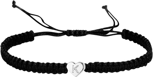14Kwhite Gold Plated Initial Heart String Bracelets for Women Men Teen Girls Boys Handmade Rope Braided Bracelet Minimalist Jewelry Matching Couple Bracelets (K, One Size) Apparel & Accessories > Jewelry > Bracelets Generic K One Size 