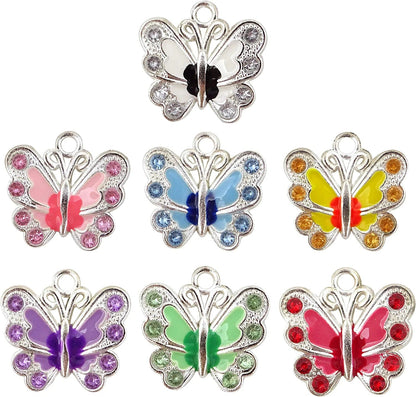 14PCS Enamel Butterfly Charm Pendants with Crystal for Jewelry Making or DIY Crafts