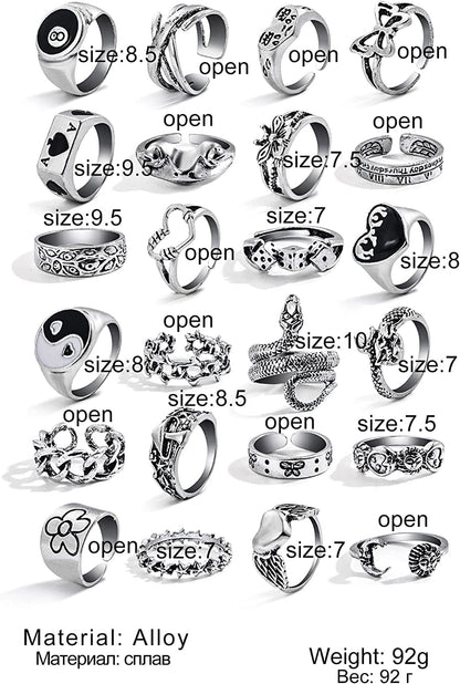 15-63 PCS Vintage Silver Knuckle Rings Set for Women Teen Girl, Stackable Joint Finger Statement Rings Bohemian Retro Hollow Carved Midi Rings, Boho Y2K Snake Butterfly Heart Chunky Stacking Rings Pack