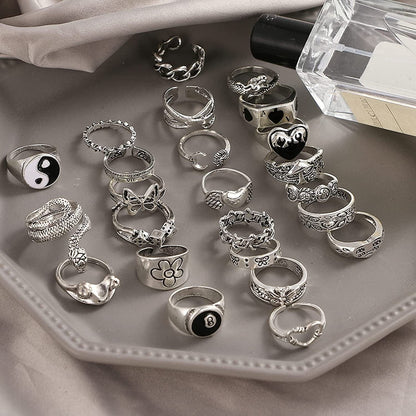 15-63 PCS Vintage Silver Knuckle Rings Set for Women Teen Girl, Stackable Joint Finger Statement Rings Bohemian Retro Hollow Carved Midi Rings, Boho Y2K Snake Butterfly Heart Chunky Stacking Rings Pack