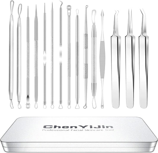 15 PCS Blackhead Remover Pimple Popper Tool Kit,Black Head Remove Extractor for Acne Comedone Whitehead Popping Zit Blemish Facial Skin Care Tools with Metal Case Health & Beauty > Personal Care > Cosmetics > Cosmetic Tools > Skin Care Tools ChenYiJin   