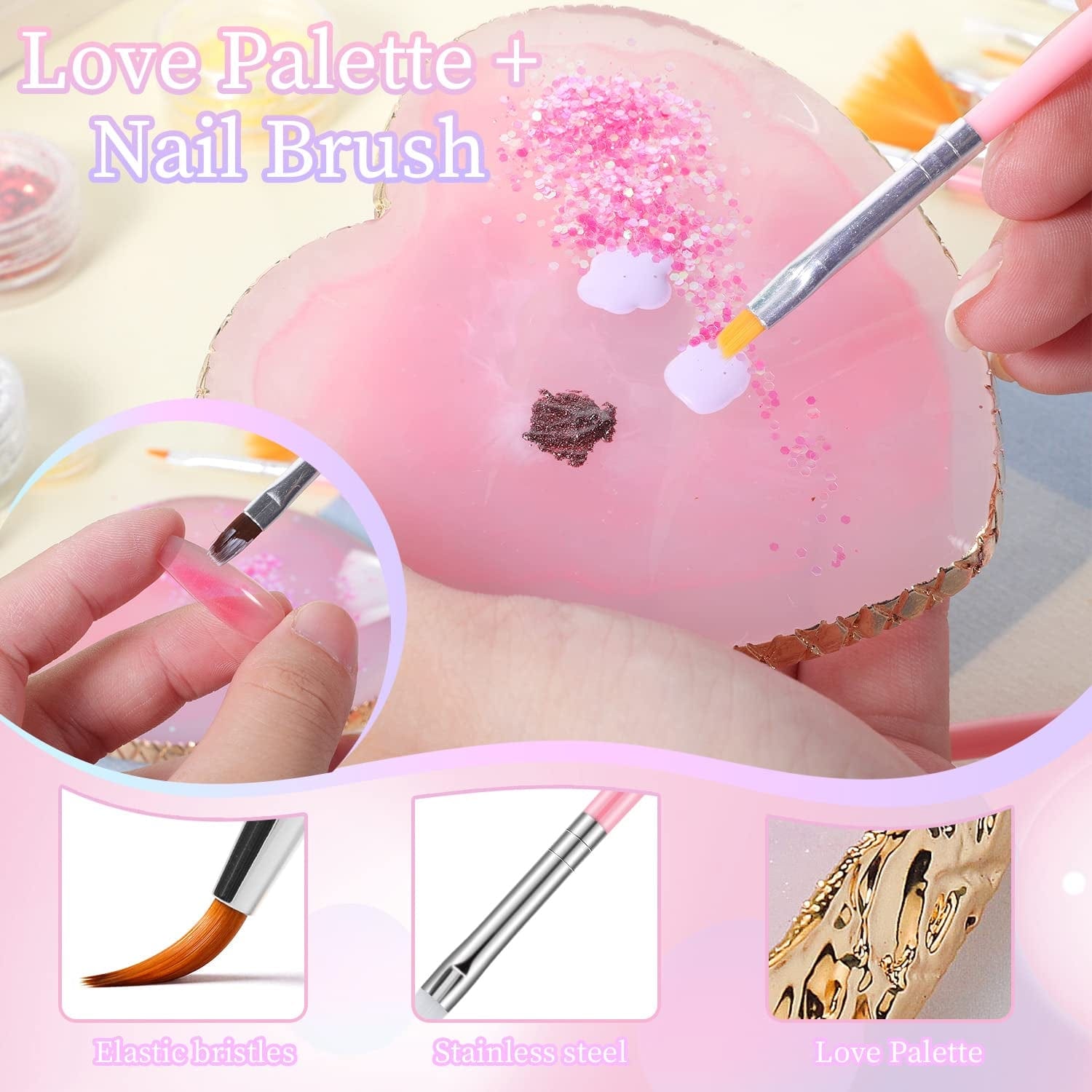 15 Pcs Nail Art Brushes with 2 Pcs Heart Resin Nail Art Palette, Nail Art Painting Tools for Nail Art Home Salon (Multicolor) Health & Beauty > Personal Care > Cosmetics > Cosmetic Tools > Nail Tools Pengxiaomei   
