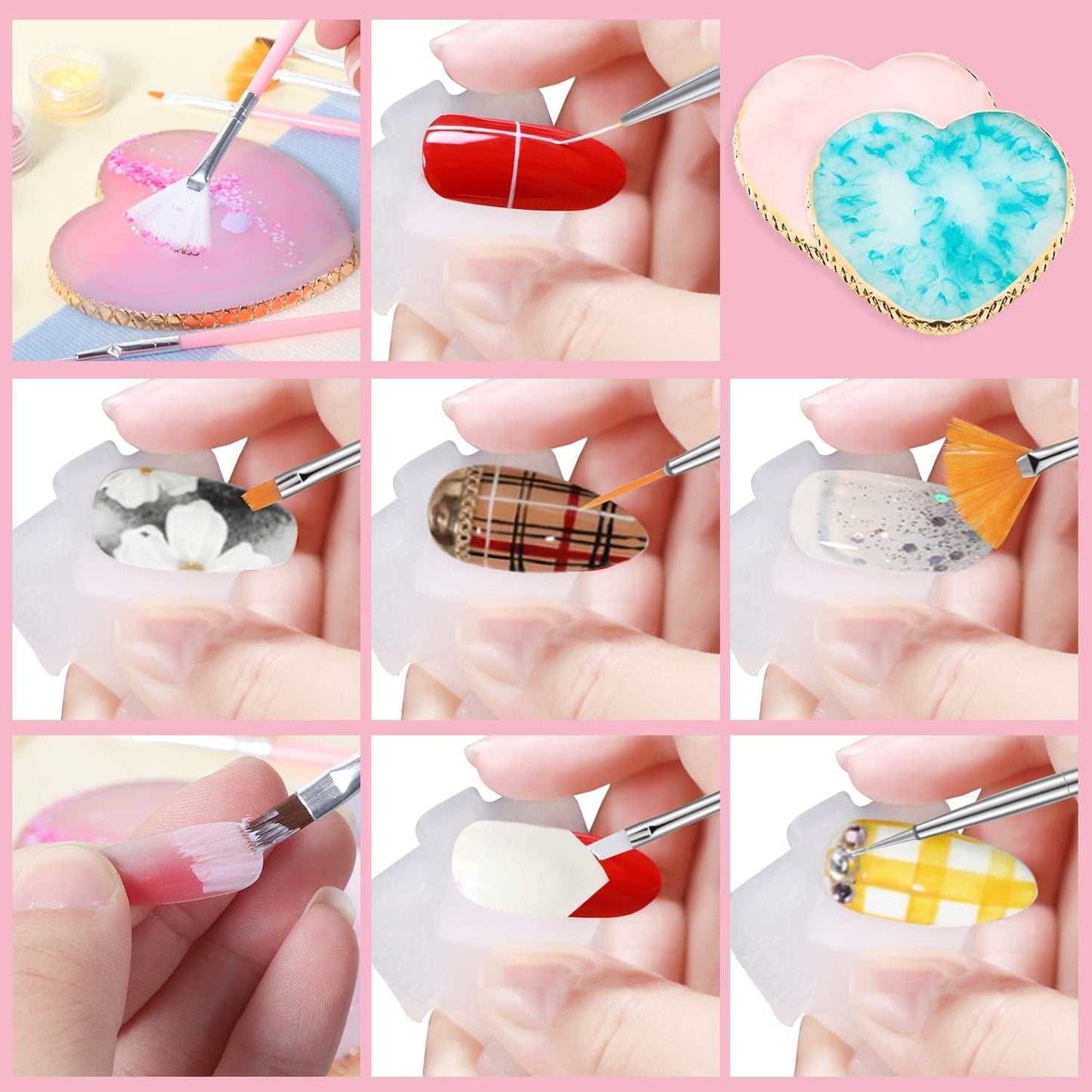 15 Pcs Nail Art Brushes with 2 Pcs Heart Resin Nail Art Palette, Nail Art Painting Tools for Nail Art Home Salon (Multicolor) Health & Beauty > Personal Care > Cosmetics > Cosmetic Tools > Nail Tools Pengxiaomei   