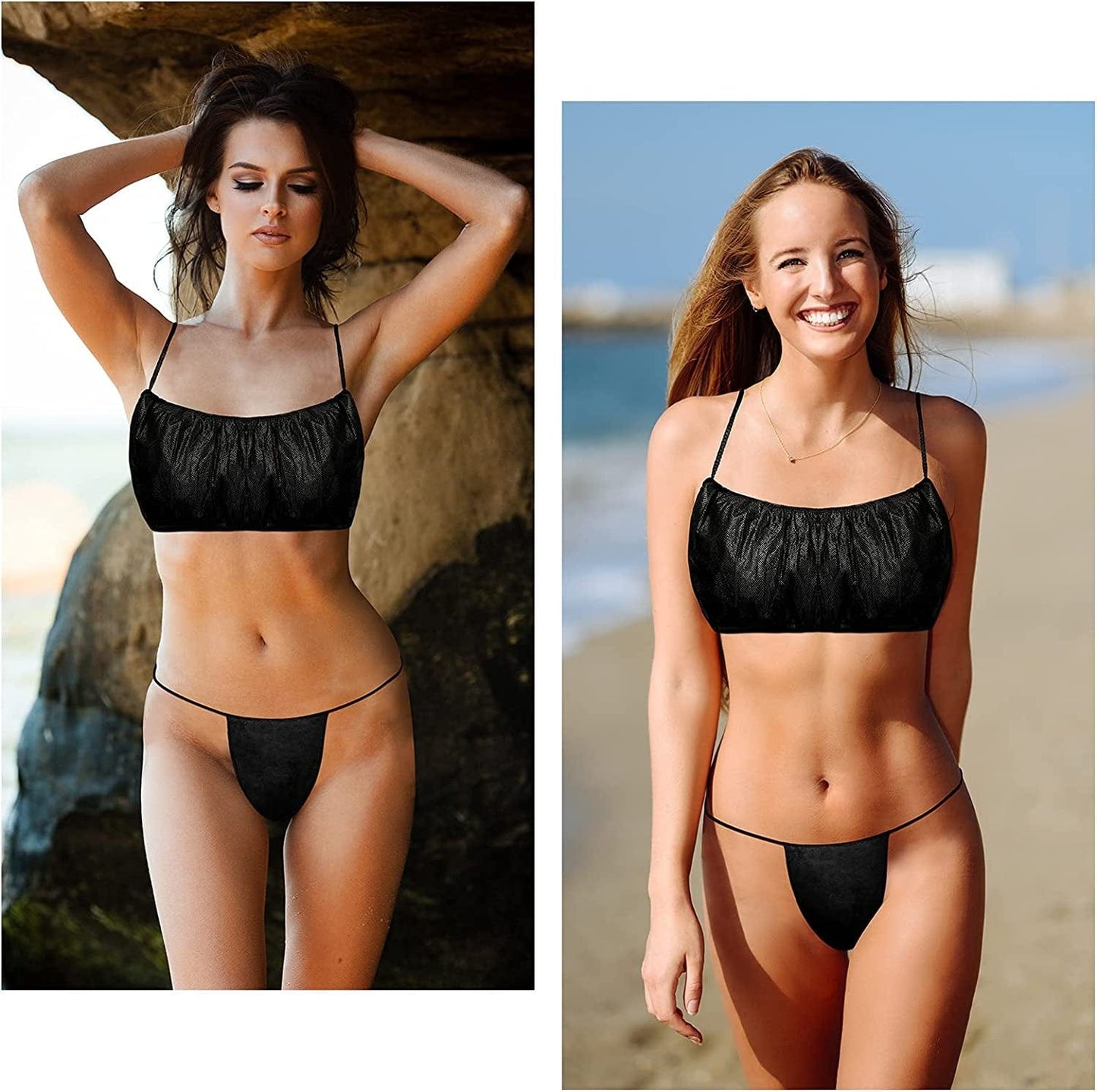 150 Pieces Disposable Bra and Underwear for Spa, Disposable Underwear for Women, Disposable Spa Underwear Brassieres and Disposable Thong Panties for Spray Tanning, Individually Pack (Black)