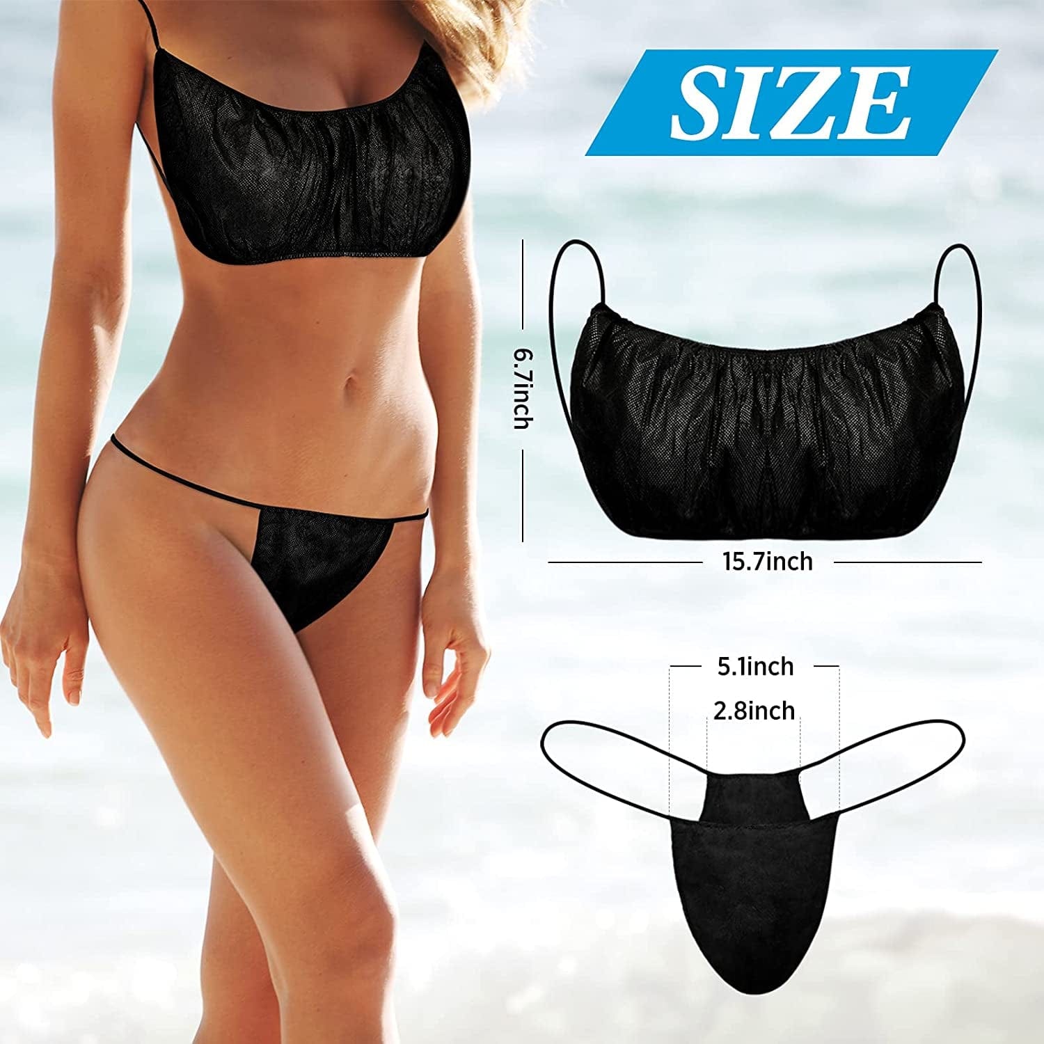 150 Pieces Disposable Bras and Panties Set Included 50 Pieces Bras 100 Pieces Thong for Women, Individually Wrapped