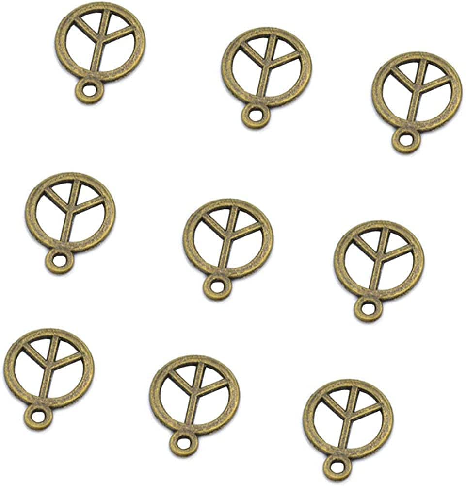 150Pcs Vintage Antique Silver Alloy Peace Symbol Charms Pendant Jewelry Findings for Jewelry Making Necklace Bracelet DIY 150-Bronze
