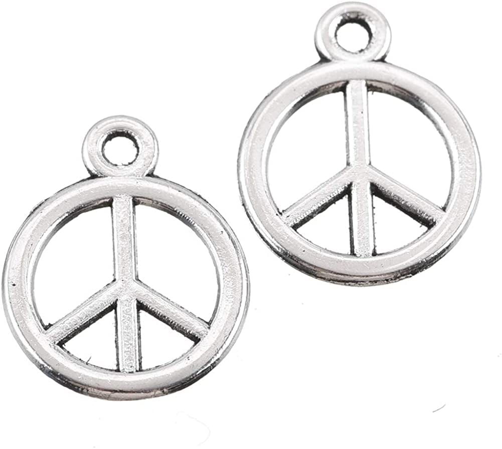 150Pcs Vintage Antique Silver Alloy Peace Symbol Charms Pendant Jewelry Findings for Jewelry Making Necklace Bracelet DIY