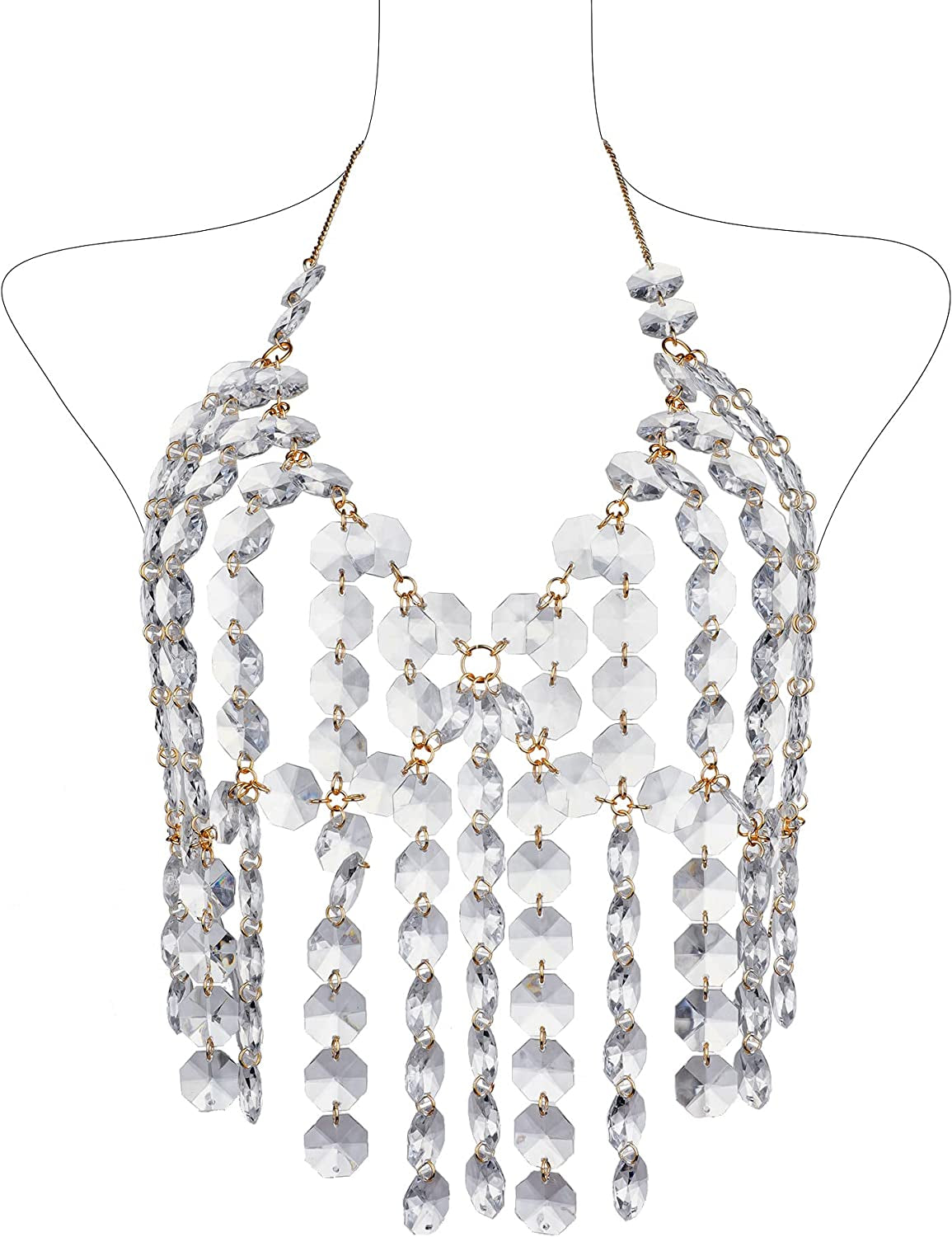 Ccbodily Crystal Body Chain Bra - Womens Fashion Handmade Body Harness Bra Jewelry Accessories for Party Rave Apparel & Accessories > Jewelry > Body Jewelry CCbodily Clear  