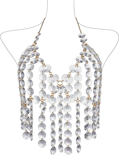 Ccbodily Crystal Body Chain Bra - Womens Fashion Handmade Body Harness Bra Jewelry Accessories for Party Rave Apparel & Accessories > Jewelry > Body Jewelry CCbodily Clear  
