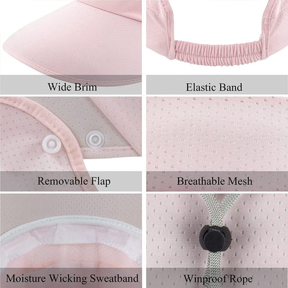 Muryobao Womens Summer Baseball Hat Outdoor Wide Brim UV Protection Foldable Ponytail Mesh Sun Visor Cap with Removable Flap Apparel & Accessories > Clothing Accessories > Hats Muryobao   