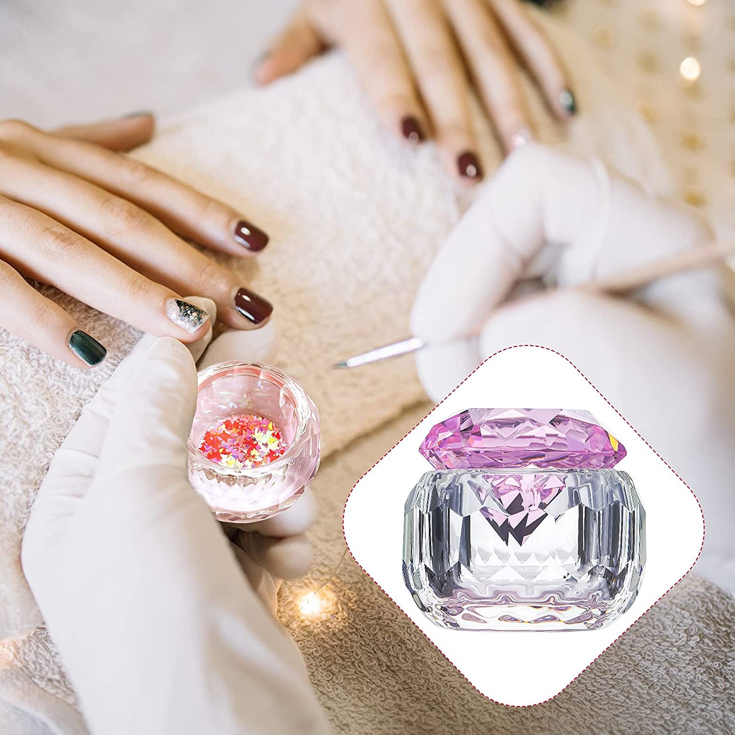 Nail Dust Brush Nail Powder Brush Nail Art Cleaning Brush Acrylic Duster Brush, Nail Dappen Dish Glass Dappen Dish with Lid Glass Nail Cup Nail Glassware for Women Girls Nail Art Manicure Tools, Pink Health & Beauty > Personal Care > Cosmetics > Cosmetic Tools > Nail Tools CHENGU   
