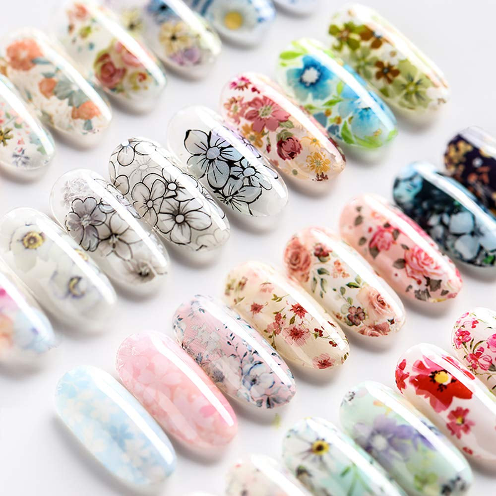 SILPECWEE 50 Sheets Foil Nail Art Transfer Stickers Tips Laser Flower Marbling Solid Color Nail Wraps Decals Starry Sky Star Manicure DIY Tools Health & Beauty > Personal Care > Cosmetics > Cosmetic Tools > Nail Tools FaCai   