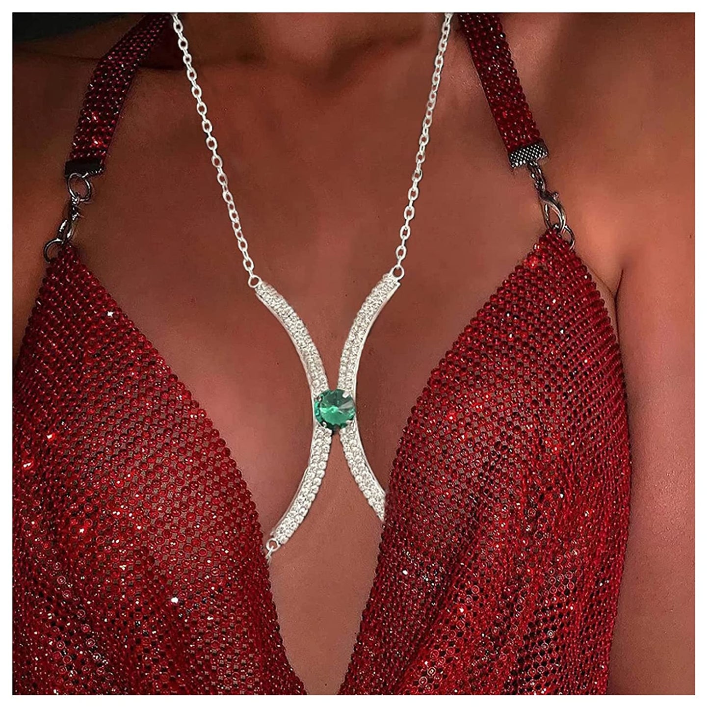 Silver Rhinestone Chest Bracket Bra Chain Body Jewelry Bikini Crystal Body Chain Rhinestone Bra Underwear Chain Sexy Lingerie Chest Chain for Women(Chest Bracket Chain) Apparel & Accessories > Jewelry > Body Jewelry Cusmyre   
