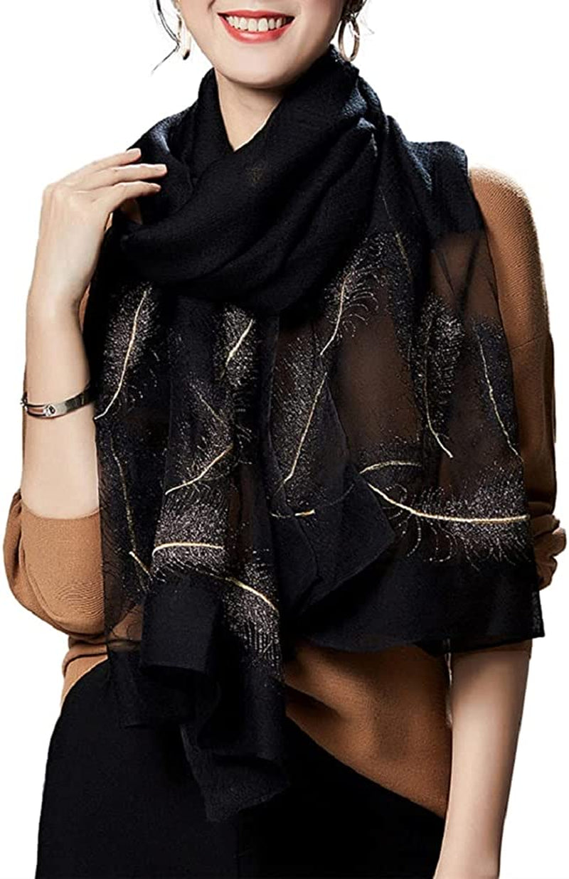 WINCESS.YU Silk Scarf for Women Lightweight Shawls and Wraps for Weddings Fashion Pashmina Shawl Embroidered Scarves Apparel & Accessories > Clothing Accessories > Scarves & Shawls WINCESS.YU Black  