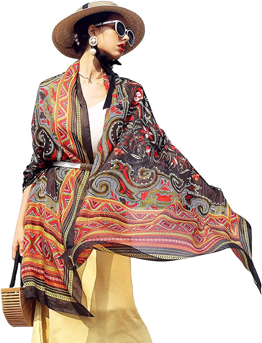 DANA XU Long Silk Fashion Oblong Floral Oversize Soft Scarf Wedding Shawls Beach Wraps Bandana Scarves for Women Apparel & Accessories > Clothing Accessories > Scarves & Shawls DANA XU 52 Red&black  