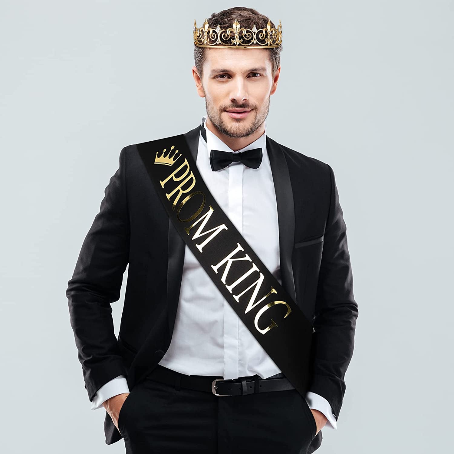 Prom Queen and King Prom Sash Crowns Tiara Bridal Shiny Satin for Adults Halloween Cosplay Favors Graduation Party(Modern Style) Apparel & Accessories > Clothing Accessories > Sashes Saintrygo   