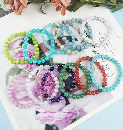 FINZOR 12 Pcs 8Mm Gemstones Beaded Bracelets for Women Men Stone Bead Healing Stretch round Bead Crystal Semi-Precious Bracelets Unisex Apparel & Accessories > Jewelry > Bracelets FINZOR   