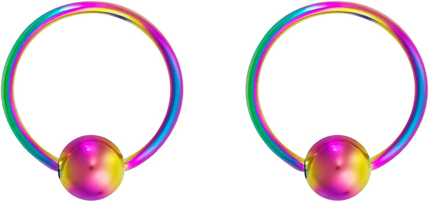 Forbidden Body Jewelry 316L Surgical Steel Captive Bead Piercing Hoop (Pair) 10G 12G 14G 16G 18G 20G, Diameter 6 to 12Mm Black and Rainbow Apparel & Accessories > Jewelry > Rings Forbidden Body Jewelry Rainbow: 18g, 11mm  