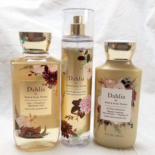 Bath and Body Works Body Care W/Essential Oils New Fall 2020 Scent - Dahlia - 3 Piece Set Fragrance Mist, Body Lotion, Shower Gel Health & Beauty > Personal Care > Cosmetics > Bath & Body Bath & Body Works   