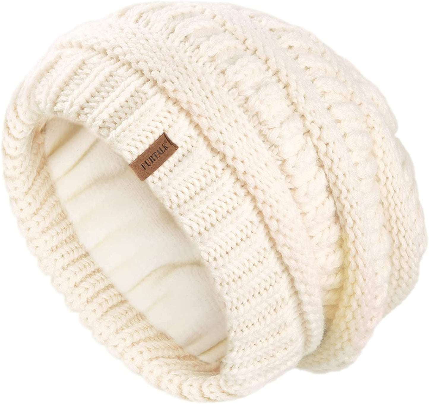 FURTALK Knit Beanie Hats for Women Men Fleece Lined Ski Skull Cap Slouchy Winter Hat Apparel & Accessories > Clothing Accessories > Hats KYLIE MAX Beige  