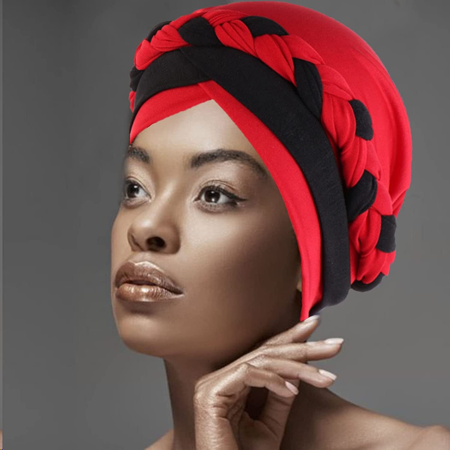 Woeoe Women African Turban India'S Hat Black Stretch Braid Head Wrap Apparel & Accessories > Clothing Accessories > Headwear Woeoe   