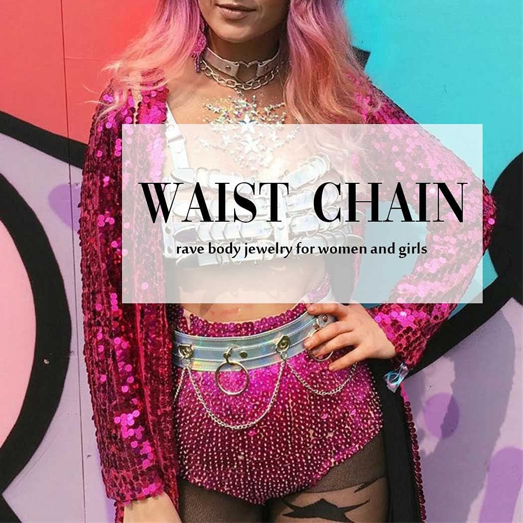 Kakaco Leather Waist Chain Belt Layered Belly Belts Chain Black Rave Body Chains Jewelry for Women and Girls Apparel & Accessories > Jewelry > Body Jewelry Kakaco   