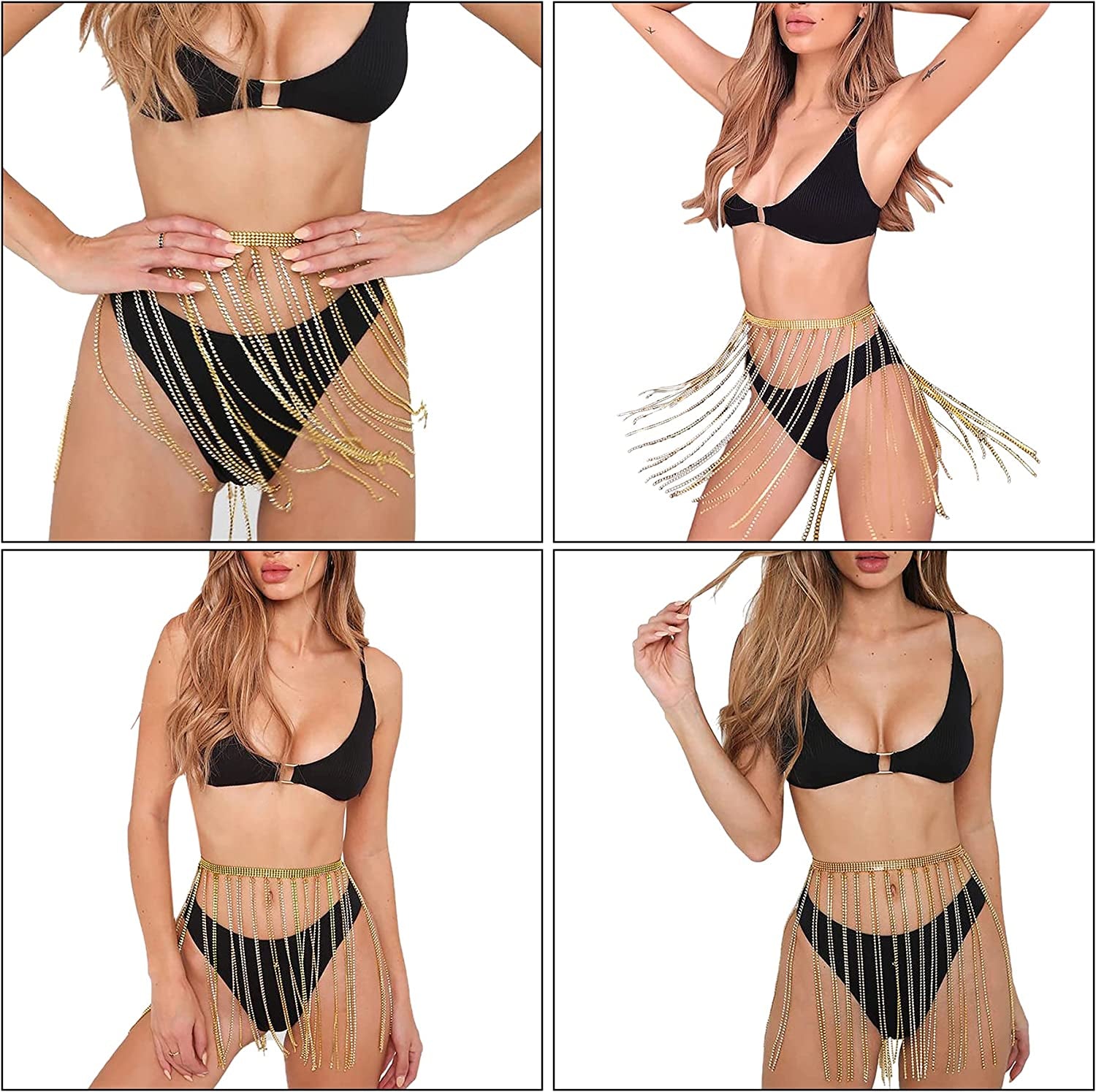 RARITYUS Women Sexy Rave Glitter Rhinestone Tassel Body Chains Skirt Waist Belt Jewelry for Party Festival Dance Nightclub Apparel & Accessories > Jewelry > Body Jewelry RARITYUS   