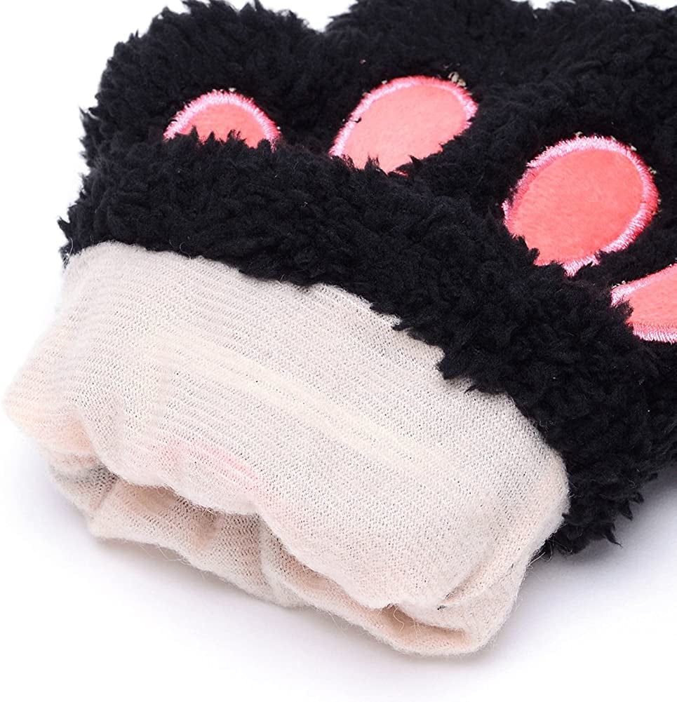 Odema Womens Bear Plush Cat Paw Claw Glove Soft Winter Fingerless Mitten Gloves Apparel & Accessories > Clothing Accessories > Gloves & Mittens Odema   