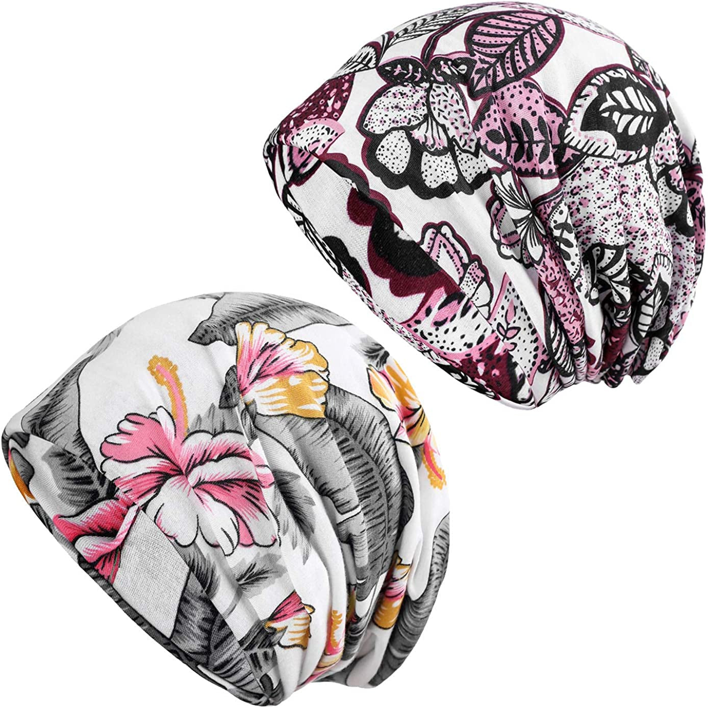HONENNA Printed Turban Headband Chemo Cap Soft Sleep Beanie Apparel & Accessories > Clothing Accessories > Headwear HONENNA (1pc Grey + 1pc Pink) / Pack 2  