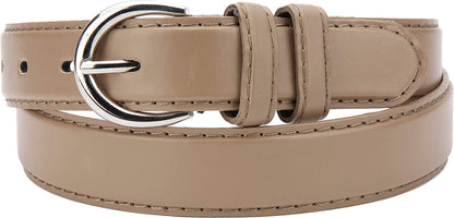 Women'S Casual Solid Colors Faux Leather 1" Belt with Single Prong Buckle Apparel & Accessories > Clothing Accessories > Belts JOTW Beige Large 