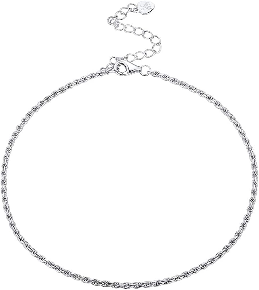 PROSTEEL Stainless Steel Chain Anklets for Men Women, Silver/Gold Tone, Ankle Bracelets Hypoallergenic, 8-10.5 Inch Adjustable, Come Gift Box Apparel & Accessories > Jewelry > Anklets Prosteel Jewelry H: 925 sterling silver-rope chain-1.6mm  