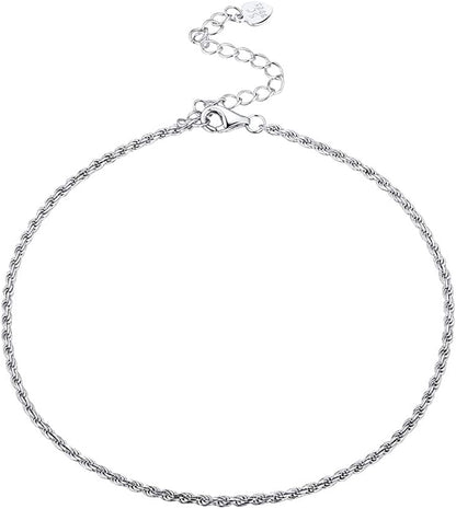 PROSTEEL Stainless Steel Chain Anklets for Men Women, Silver/Gold Tone, Ankle Bracelets Hypoallergenic, 8-10.5 Inch Adjustable, Come Gift Box Apparel & Accessories > Jewelry > Anklets Prosteel Jewelry H: 925 sterling silver-rope chain-1.6mm  