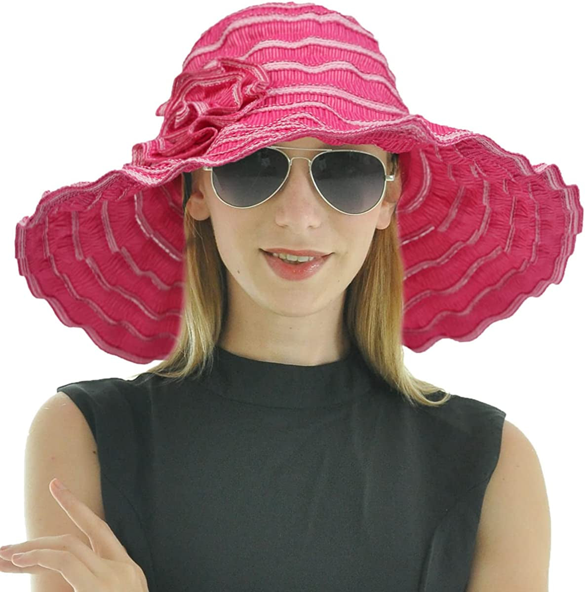 Women Folding Vintage Outdoor Sun Hats for Beach Garden Travelling UV Protection Apparel & Accessories > Clothing Accessories > Hats FORBUSITE Rose  