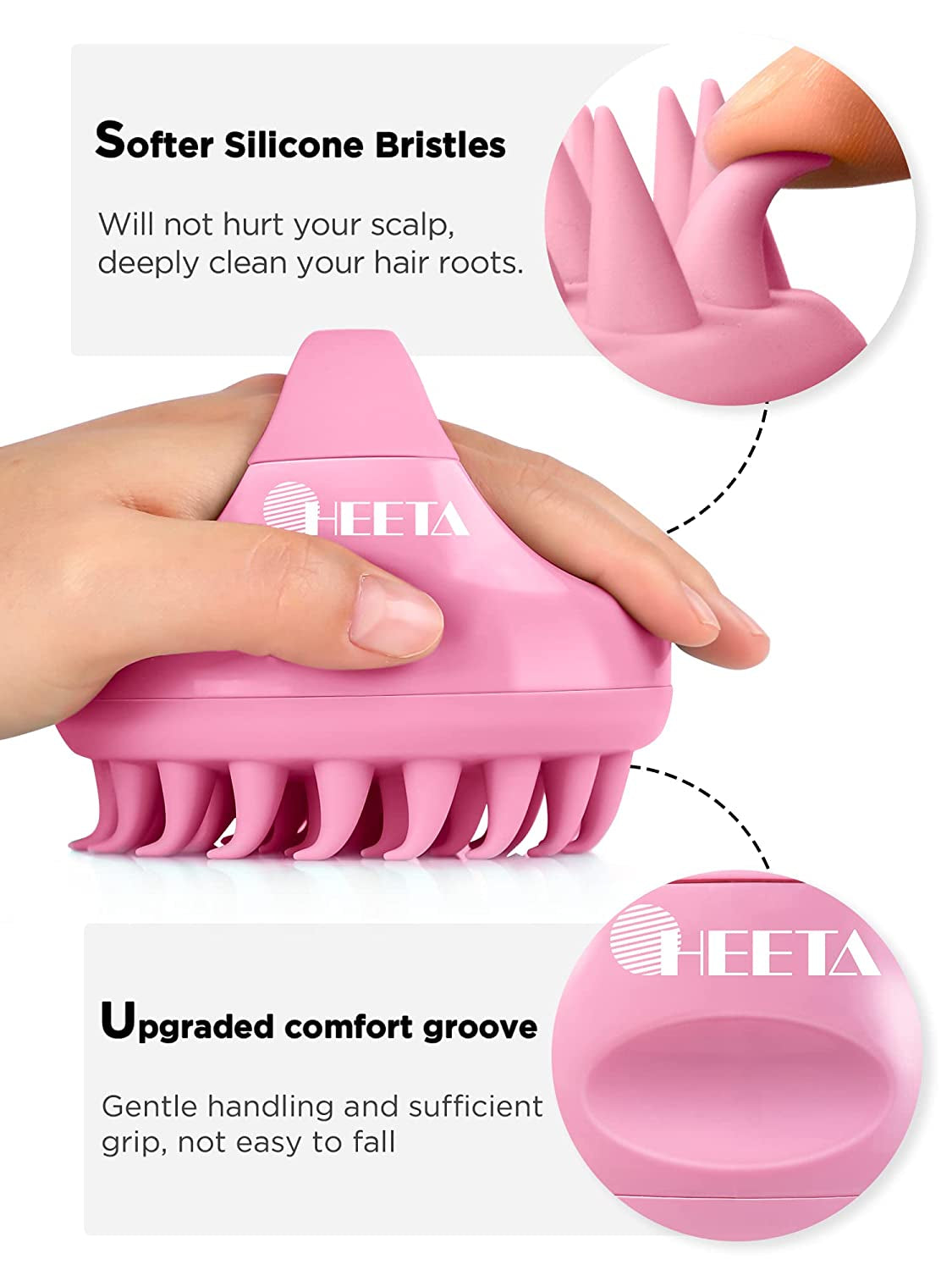 HEETA Hair Shampoo Brush, Upgraded Wet & Dry Hair Scalp Massager with Soft Silicone, Scalp Exfoliator for Remove Dandruff, Scalp Scrubber Hair Care Tools for Women, Men, Pets (Pink) Health & Beauty > Personal Care > Hair Care HEETA   