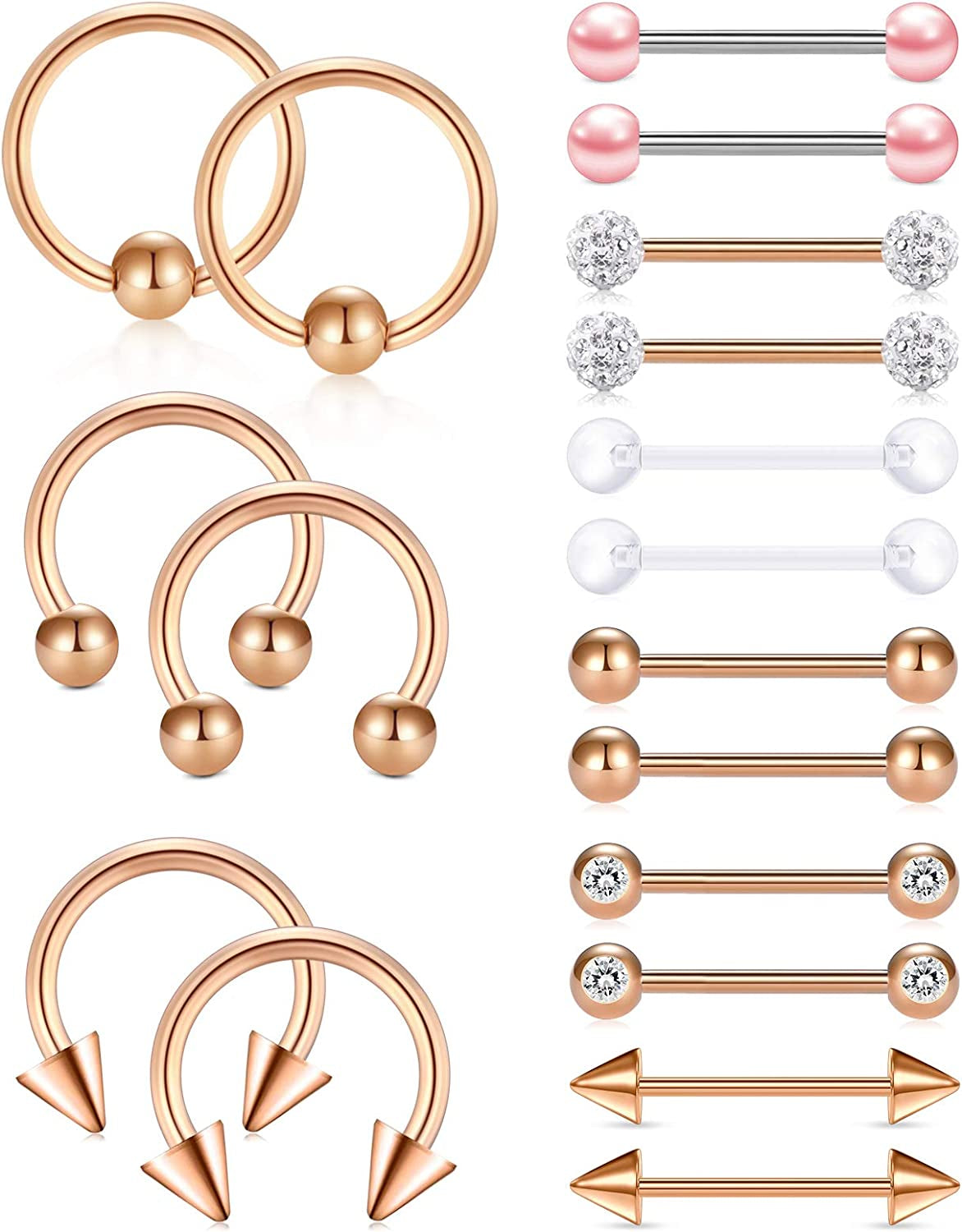 LAURITAMI Nipple Rings for Women Nipple Piercing Jewelry 14G Nipple Rings Surgical Steel Nipple Jewelry Straight Barbell Tongue Rings for Women CZ Nipplering Piercing Jewelry Set Apparel & Accessories > Jewelry > Body Jewelry LAURITAMI H -rose gold  