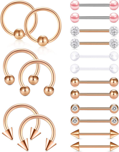 LAURITAMI Nipple Rings for Women Nipple Piercing Jewelry 14G Nipple Rings Surgical Steel Nipple Jewelry Straight Barbell Tongue Rings for Women CZ Nipplering Piercing Jewelry Set Apparel & Accessories > Jewelry > Body Jewelry LAURITAMI H -rose gold  