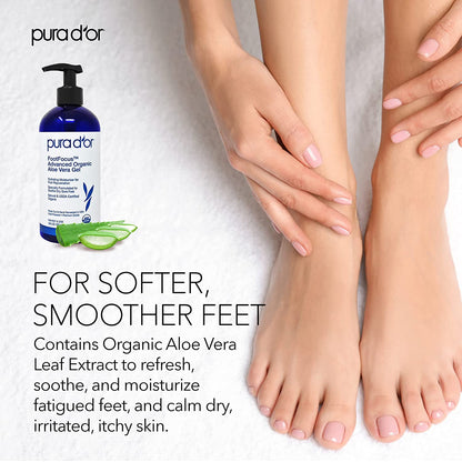 PURA D'OR Footfocus Advanced Organic Aloe Vera Gel (16Oz) Hydrating Moisturizing Foot Care - Rejuvenates & Soothes Dry, Sore Feet & Legs - Helps Reduce Odor - for Men & Women Health & Beauty > Personal Care > Foot Care PURA D'OR   